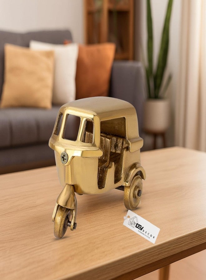 DEVDECOR Brass Auto Rickshaw Showpiece - Handcrafted Vintage Auto Toy for Home, Office Desk & TV Unit | Brass Miniature Tuk-Tuk Gift & Antique Decor Item (Golden, Small) - Image 5